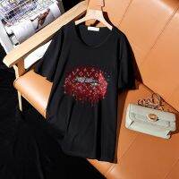 Large Size Hot Drilling Tops Summer Short Sleeve T-Shirt Fashion Black Diamond Loose T Shirts T066 XS-4XL-5XL-6XL