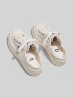 2023 New Fashion version 2023 Spring and Summer New Two-Wear Canvas Shoes for Women Breathable and Versatile Half-Flop White Shoes for Girls Students Thick-soled Casual Shoes