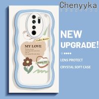 เคส Chenyyka สำหรับ Redmi Note 8 Pro เคสการ์ตูนหมีดอกไม้สีครีมคลื่นขอบเลนส์กล้องถ่ายรูปเคสโทรศัพท์โปร่งใสเรียบง่ายปิดคลุมป้องกันการกระแทกเคสนิ่มแบบใสซิลิโคนที่มีสีสัน