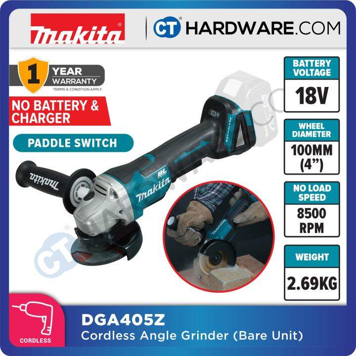 MAKITA DGA405Z CORDLESS ANGLE GRINDER 4" 18V 8500RPM BRUSHLESS