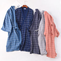 Hotfulers Gauze Kimono Robes ลายสก๊อตเสื้อคลุมอาบน้ำ Homewear แขนยาวผ้าฝ้ายยาว Robe ผู้หญิงและผู้ชาย Sleep Tops หลวมนุ่ม Sleepwear