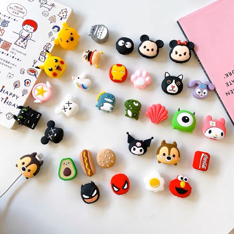 Kabel Bite kartun Cut kabel pelindung Wire Wunder Date Line Core USB mengecas perlindungan Cover Winder penganjur untuk Semua telefon Iron Man, Spider Man, Batman, Pikachu, Disney, Melody, Culomi