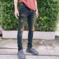 JUST JEANS Mens Skinny Denim  สกินนี่สีฟอกสนิม แต่งขาด เดฟ ยีนยืด สวมใส่สบาย เป้าซิป  Size 28-36 รับชำระปลายทาง