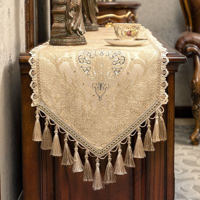 Modern Embroidered Floral Table Runner Luxury European Table Flags Decor for Dining Table Shoe Cabinet with Tassels Tablecloth