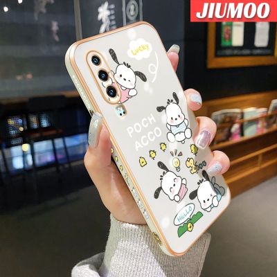 JIUMOO เคสสำหรับ Huawei P30 P30 Pro P30 Lite เคสลายการ์ตูนแฮปปี้กับ Pochacco หรูหราเคสโทรศัพท์ชุบแฟชั่นเคสป้องกันลวดลายขอบสี่เหลี่ยมกรอบนิ่มคลุมทั้งหมดเลนส์กล้องถ่ายรูปเคสกันกระแทก