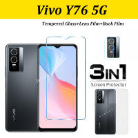 (3ใน1) สำหรับ VIVO Y76 5กรัมกระจกเทมเปอร์ฟิล์มป้องกัน + เลนส์กล้องถ่ายรูปฟิล์มป้องกัน + คาร์บอนสติกเกอร์ฝาหลังคาร์บอนไฟเบอร์ฟิล์มป้องกัน Vivo Y22S Y02 Y02S Y11 Y12 Y20i Y20S Y12A Y12S Y15A Y15S Y16 (G) y21T Y31 Y33S Y35 Y52 Y72 Y73 Y22 Y77 5กรัม