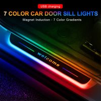 LED Welcome Logo Car Door Sill Pedal Light Wireless Acrylic USB Charging Dynamic Symphony Auto Interior Decorative Ambient Lamp Bulbs  LEDs HIDs