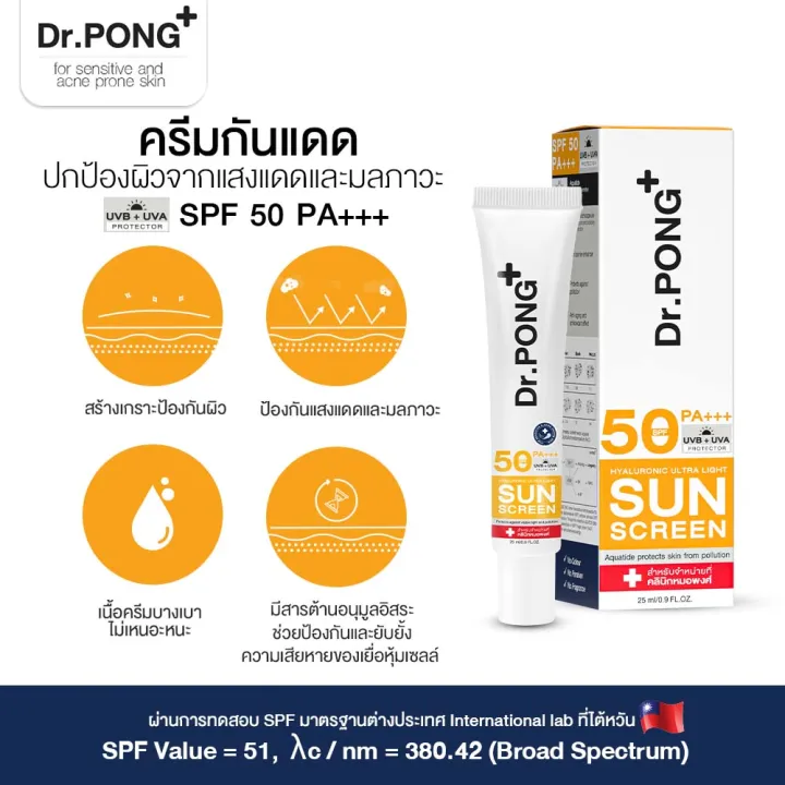 Dr. Pong Hyaluronic Ultra Light Sunscreen with Aquatide SPF50 PA+++ ดอกเตอร์พงศ์ กันแดดทาหน้า ครีมกันแดดหน้า สูตรอ่อนโยน img 6