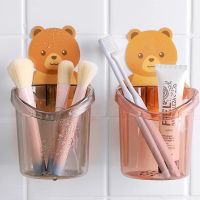 Bathroom Cartoon Cute Bear Cosmetic Brush Toothbrush Storage Rack Drain Rack / Wall-mounted Self-adhesive Makeup Tool Storage Box