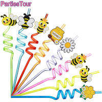 Bee Party Favors 8 ชิ้น Bee หลอดดูดดื่มเด็ก Bee Birthday Party Supplies Reusable Daisy น้ำผึ้งหลอดพลาสติกสาว Goodie ของขวัญ-Dimue