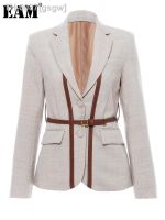 ☑ gsgw EAM-Blazer curto de couro feminino Split Pu lapela manga comprida jaqueta solta maré da moda novo primavera outono 1K458 2023