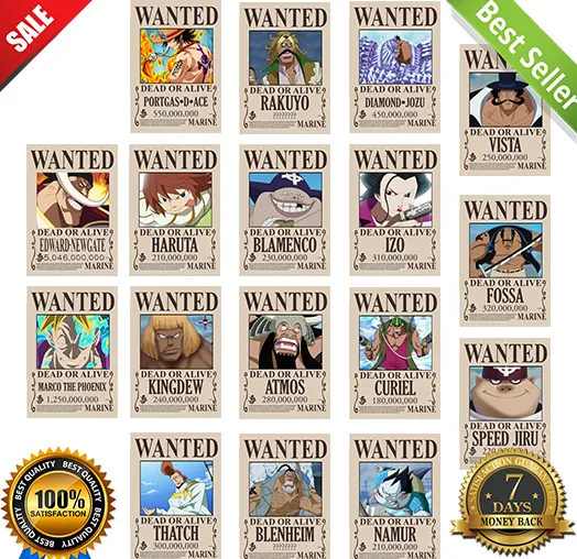 One Piece Whitebeard Pirates Wanted Poster Yonko Emperor Edward Newgate Marco The Phoenix Portgas D Ace