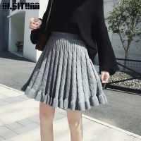 hot【DT】♚☄✣  New 2020 Knitted Skirt Elastic Waist Short Skirts Ruffle Umbrella Pleated Female