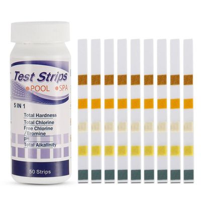 5 In 1 Swimming Pool SPA Test Strips Chlorine pH Alkalinity Water Hardness Testing Healthwater Pool Test Strips 50Pcs Inspection Tools