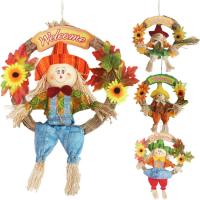 Fall Welcome Wreath Artificial Maples Leaf Fall Wreath Rustic Farmhouse Front Door Hanger Decorations for Autumn Harvest Thanksgivings Home Party Supply steady