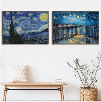 Van Gogh Starry Night บทคัดย่อภูมิทัศน์ผ้าใบโปสเตอร์ที่มีชื่อเสียง Classic Wall Art พิมพ์ภาพตกแต่งห้องนั่งเล่นตกแต่ง New