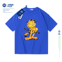 คุณภาพสูงเสื้อยืดแขนสั้นผู้ชาย Garfield เสื้อยืดวัยรุ่นคู่