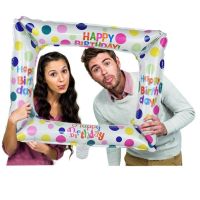 Cheap 1Pcs birthday photo booth aluminum foil balloon happy birthday balloon photo frame photo props birthday party decoration Artificial Flowers  Pla