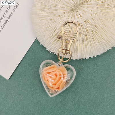 พวงกุญแจรูปหัวใจดอกไม้ DFHRS โซ่พวงกุญแจกระเป๋ากระเป๋าเงินจี้ห้อยคอน่ารักสำหรับเป็นของขวัญวันวาเลนไทน์