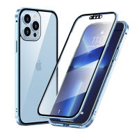 Metal Magnetic Double-Sided Glass Flip Cover For iPhone 13 Pro Max Mini 2021 Case 360° Phone Cases Luxury Bumper Coque Fundas