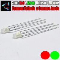 ₪ 50pcs LED 3mm Diffused Green And Red Common Cathode Common Anode 3 Pin Round 3 mm Bi-Color LED Through Hole Light-Emitting Diode