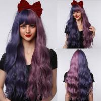 Long Wavy Synthetic Wigs Christmas Wig Purple and Blue Stitching Wigs for Women Heat Resistant Cosplay Party Wig