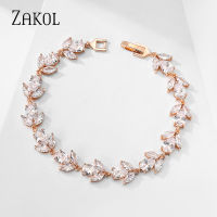 ZAKOLอินเทรนด์Cubic Zirconiaสร้อยข้อมือผู้หญิงสีขาวทองสีLeaf Charmกำไลข้อมือคริสตัลเครื่องประดับงานแต่งงานBP2178-fbgxbgdbnxxfn