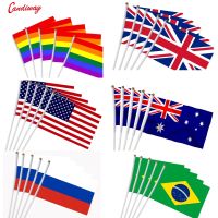 5pcs Stick Flag USA 14*21 cm Hand Held Mini Flag With White Pole Vivid Color and Fade Resistant Hand Held Stick Flags