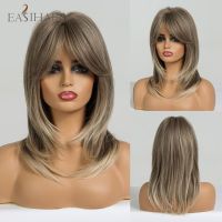 Easihair น้ำตาลบลอนด์วิกผม Ombre วิกผมยาวตรงปานกลางวิกผมผู้หญิงทนความร้อนได้สังเคราะห์