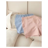 YNO Pastel easy shorts กางเกงขาสั้นขอบขาเบิ้ล ผ้าทอลาย Top dye 26071