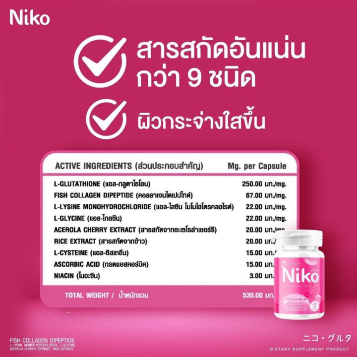 niko-gluta-นิโกะ-กลูต้า-อาหารเสริมเพื่อสุขภาพผิว-30-แคปซูล