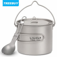 Lixada 750ml/900ml/1100ml Lightweight Titanium Pot with Folding Spork for Outdoor Camping Hiking Backpacking Picnic