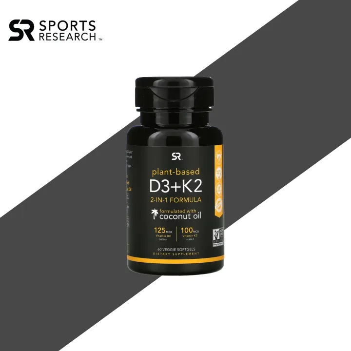 Sports Research, Vitamin D3 + K2, Plant Based, 60 Veggie Softgels