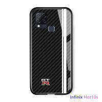 กรณี Infinix Hot 10S เคสโทรศัพท์ Hp Infinix Hot 10ที่มีชื่อเสียงรถแข่งของเล่นโลโก้มือถือเคสเคสโทรศัพท์สำหรับ Boys กรณีดัดแปลงลายคาร์บอนไฟเบอร์กระจกเทมเปอร์กลับเคสโทรศัพท์