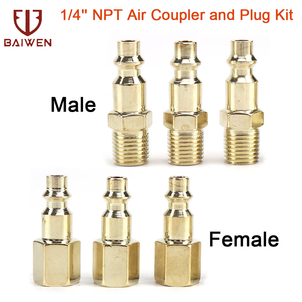 Air Compressor Quick Connect Coupler and Plug 6 Piece Fitting Set 