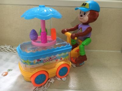ของเล่นลิงปั่นจักรยานขายไอศกรีม มีเสียงเพลง มีไฟ วิ่งเคลื่อนที่ได้