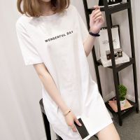 WONDERFUL DAY Print Long T shirts Summer Women Loose Slit Femme Tops Cotton Tshirt Short sleeve Ladies t-shirt