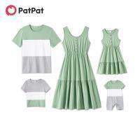 【YF】 PatPat Family Matching Solid Tiered Tank Dresses and Short-sleeve Colorblock T-shirts Sets