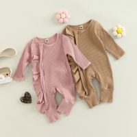 【Forever CY Baby】Baby Girls Jumpsuit, Long Sleeve Crew Neck Frills Patchwork Solid Fall Casual Romper