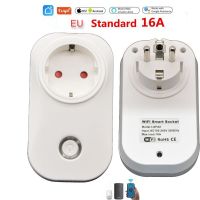 1pcs Tuya16A Smart Wifi Plug With Power Monitor Smart Life Socket EU Brazil Fr Israel Plug APP Remote Control Work Alexa Google Ratchets Sockets