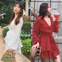 P10189 จั้มสูทคอวีคลุมระบาย V-neck ruffled jumpsuit