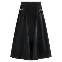 High-waisted Rhinestone Design Sense A-line Velvet Black Half-length Skirt Womens Autumn Winter Retro Mid-length Umbrella Skirt