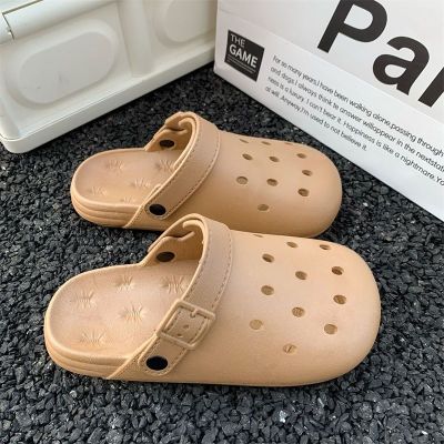 2023 New Fashion version    Hole shoes female summer cute student Baotou dual-use girl heart non-slip stepping on feces feeling soft thick bottom sandals and slippers for outerwear
