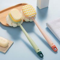 Double-sided Sponge Bath Brush Long Handle Soft Hair Back Body Shower Brushes Exfoliator Skin Massager Cleaning Brush