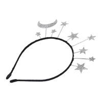 Princess Girl Halloween Party Crown Headband Glitter Powder Moon Star Charms Metal Alloy Hair Hoop Birthday Tiara Headpiece Gift