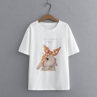 【มีไซส์ใหญ่】Plus Size XL-4XL Womens Short Sleeve Summer Tshirts Cute Rabbit Printed Female White Black Tops Large Size Vintage Shirts