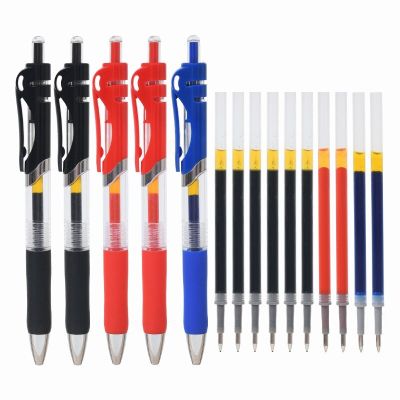 12pcs/Set Retractable Ballpoint Pen Large Capacity 0.5mm Gel Pens Black/Red/Blue Replaceable Refill School Stationery Supplies Pens