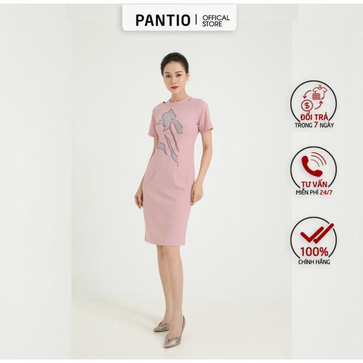 FDC32091 - Đầm công sở dáng ôm hoạ tiết chỉ thêu ngắn tay - PANTIO ...