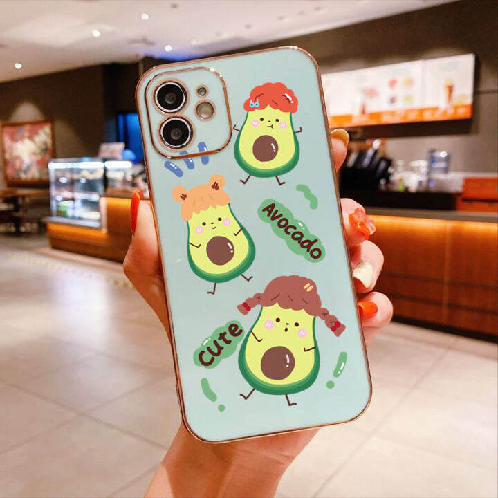 ggk-เคสเคสสำหรับ-apple-iphone-15-plus-15-pro-15-pro-max-ฟรีสายคล้องสุดสร้างสรรค์ลายอะโวคาโดผลไม้ขอบสี่เหลี่ยมชุบเคสโทรศัพท์เคสโทรศัพท์นิ่มสุดหรู