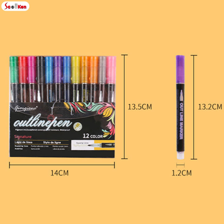 ปากกามาร์กเกอร์เขียนโครงร่างโลหะ12-24สีสำหรับทำ-doodling-และทำบัตร